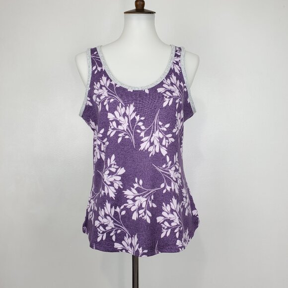 Live Love Lounge Gray Purple Pink Floral Sleeveless Soft Comfy Fleece Top Size 2 - Picture 1 of 14